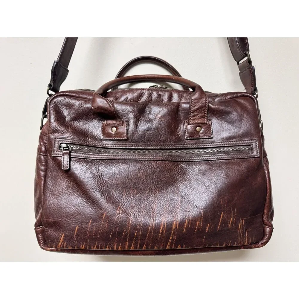 MOORE & GILES Genuine Leather Distressed Briefcase/Shoulder Bag Dark Brown